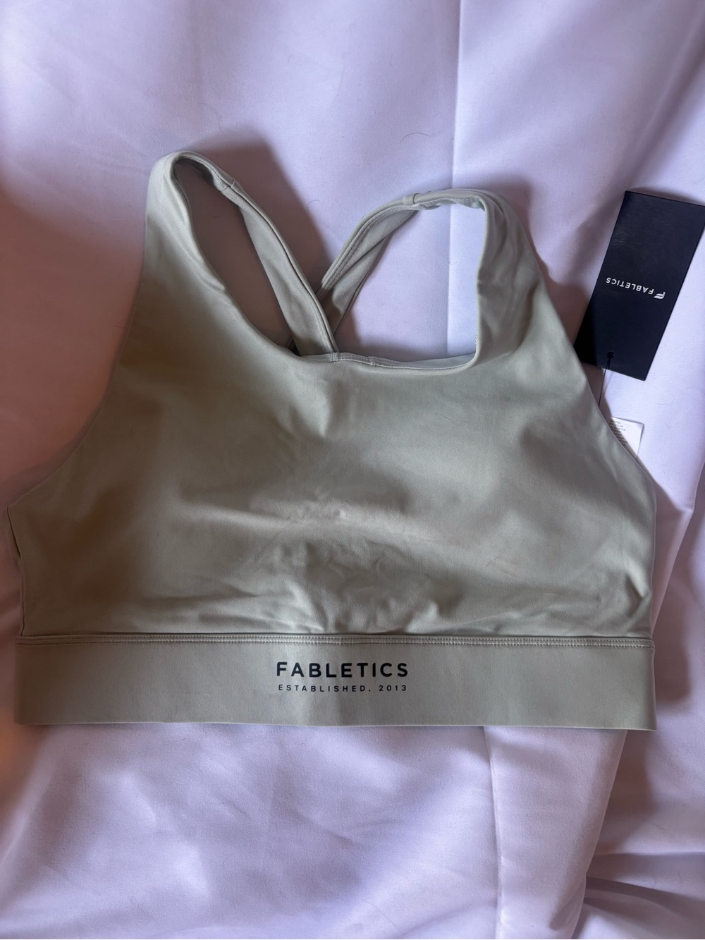 Fabletics Sage Green Sports Bra — Crossback Support